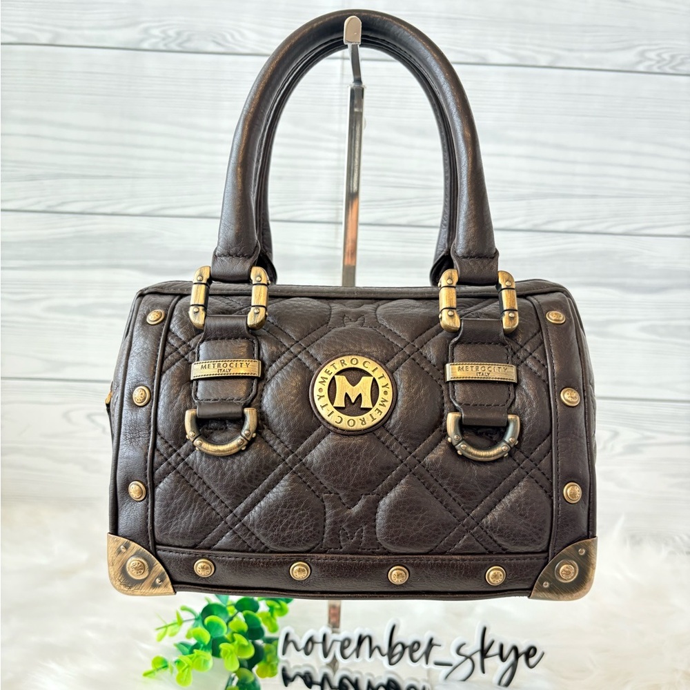 Metrocity Chocolate Brown Boston Bag‎ with Gold Accents